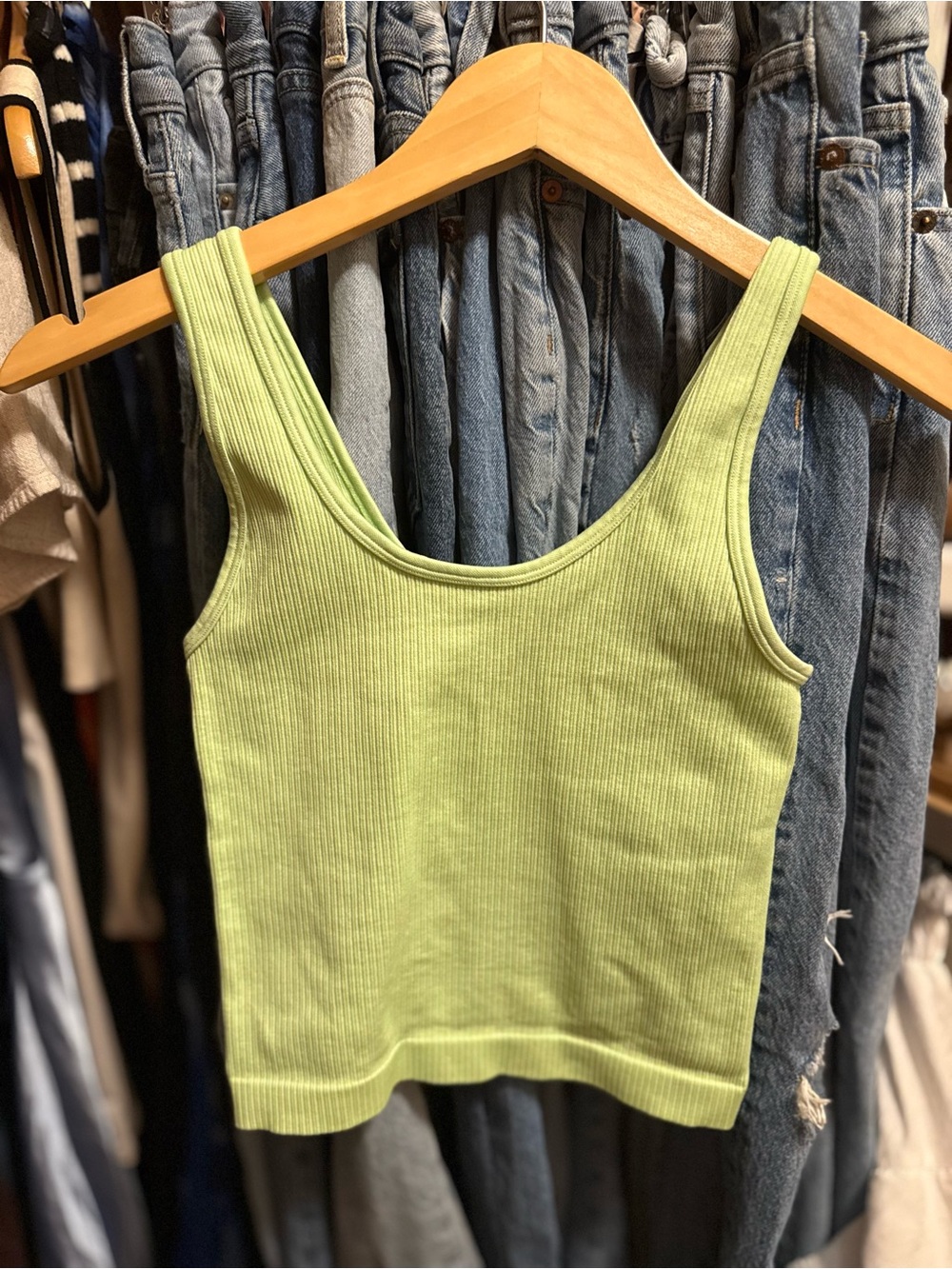 a new day Light Green Ribbed Tank Top